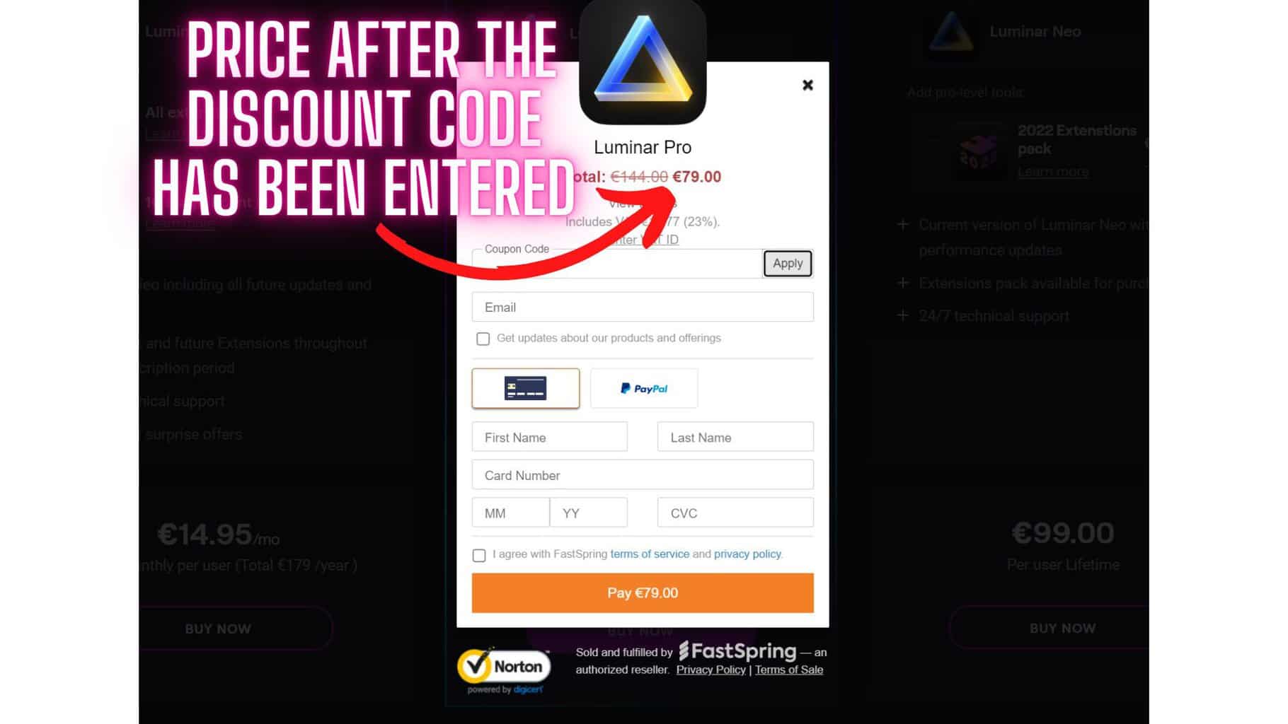 The price after the Coupon code has been applied