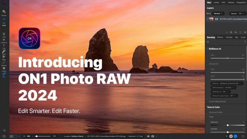 A screenshot of editing a photograph in ON1 Photo Raw 2024