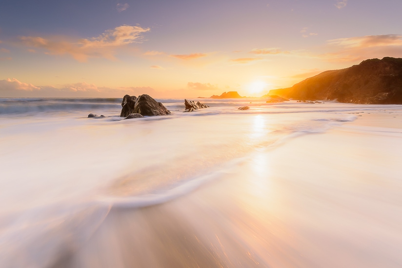 Landscape Photography Ireland workshops Sunset on Long Strand Beach West Cork Ireland.