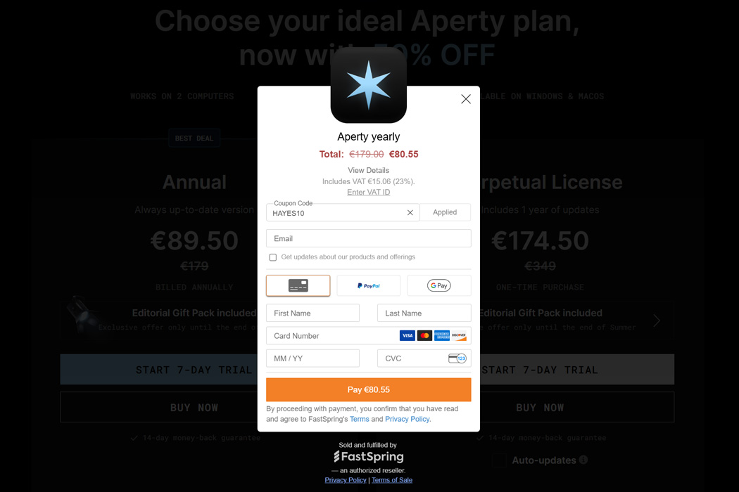 Aperty-after-coupon-applied Aperty yearly price after my discount code is applied.